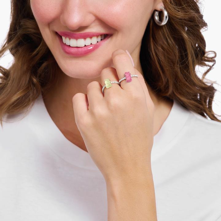 Produktbild Thomas Sabo Ring mit pinkem Mini-Goldbären und Steinen (60, 925 Silber)