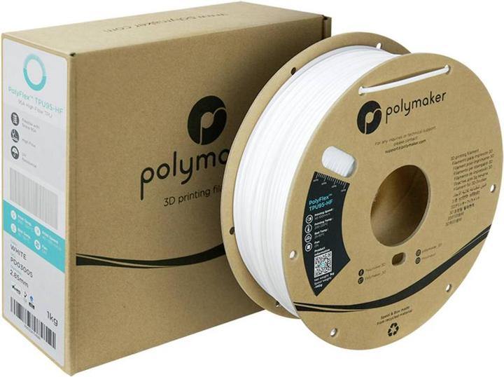 Produktbild Polymaker PolyFlex TPU95-HF V2 - White - 2.85mm (TPU, 2.85 mm, 1000 g, Weiss)