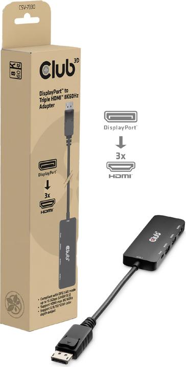 Club 3D Club3D Adapter DisplayPort 2.1 > 3x HDMI 2.1 8K60Hz retail (HDMI, 14 cm)