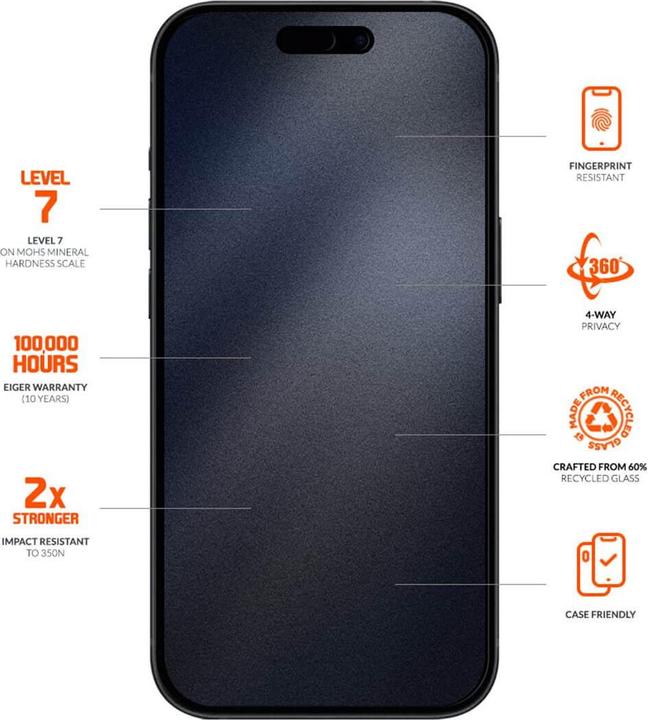 Image du produit Eiger Mountain Glass Black Edge 360 (1 pièce(s), Apple iPhone 15, Apple iPhone 14 Pro, Apple iPhone 16)