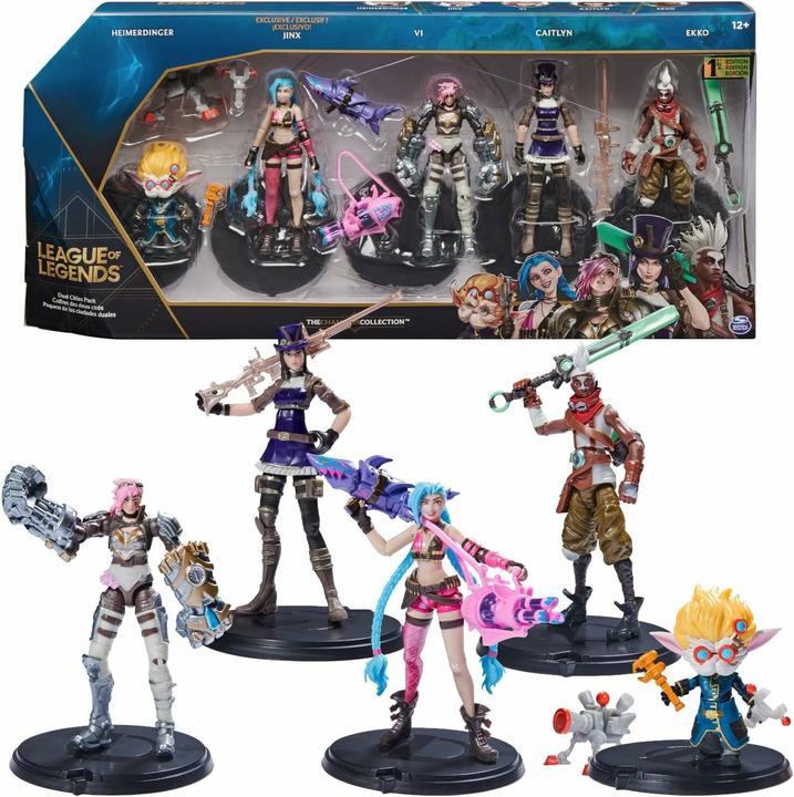Actual product image Spin Master League of Legends action figures (Vi, Caitlyn, Ekko, Heimerdinger and exclusive Jinx)