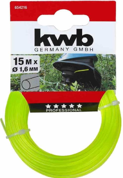 Image du produit kwb Outils Profi Fils de nylon 1,6 mm Couleur : jaune, Longueur : 15 mètres (Tondeuse à gazon, Pièces de rechange pour machines de jardinage)