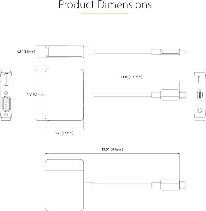 Immagine prodotto StarTech com USB C Video Adapter, USB C to HDMI VGA Multiport Adapter w/ 3.5mm Audio Output, 4K 6... (HDMI, VGA, 14.50 cm)