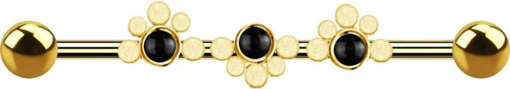 Image du produit Star Piercing Barbell plaqué or deux boules en pointillé vague trois perles noires (Acier chirurgical 316L, sans laiton)