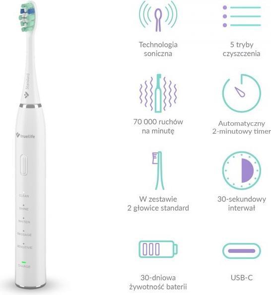 Produktbild Truelife SonicBrush Clean30 White Erwachsener Vibrierende Zahnbürste (Schallzahnbürste)
