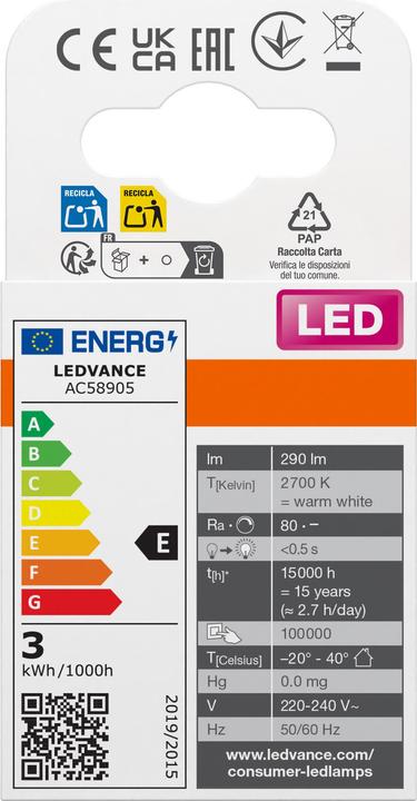 Etichetta energetica Osram Spillo (G9, 2.60 W, 290 lm, 1 x, E)
