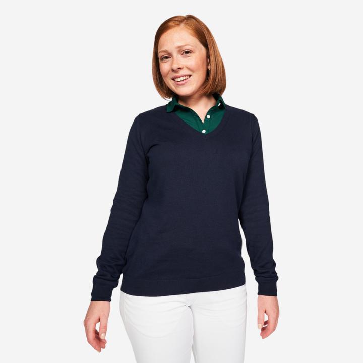 Inesis Damen Golf Pullover V-Ausschnitt Baumwolle - CW100 marineblau