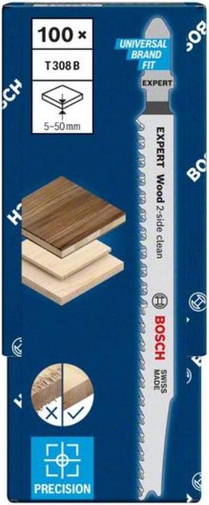 Image du produit Bosch Professional Zubehör Lame de scie sauteuse EXPERT 'Wood 2-side clean' T 308 B, 100 pièces