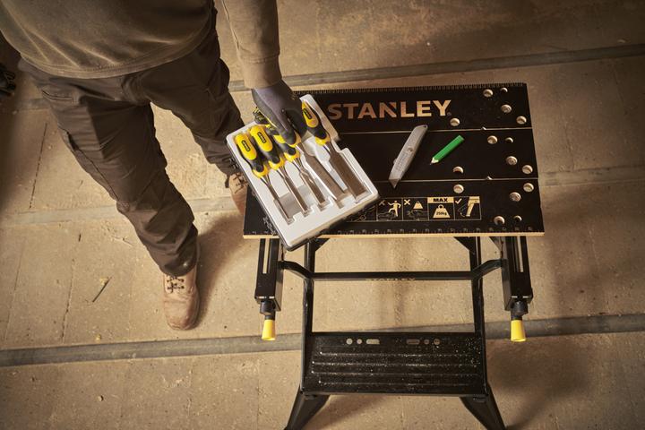 Actual product image Stanley Workmate with bamboo worktop and dual working height, loadable up to 250kg (50.50 cm, 54 cm)