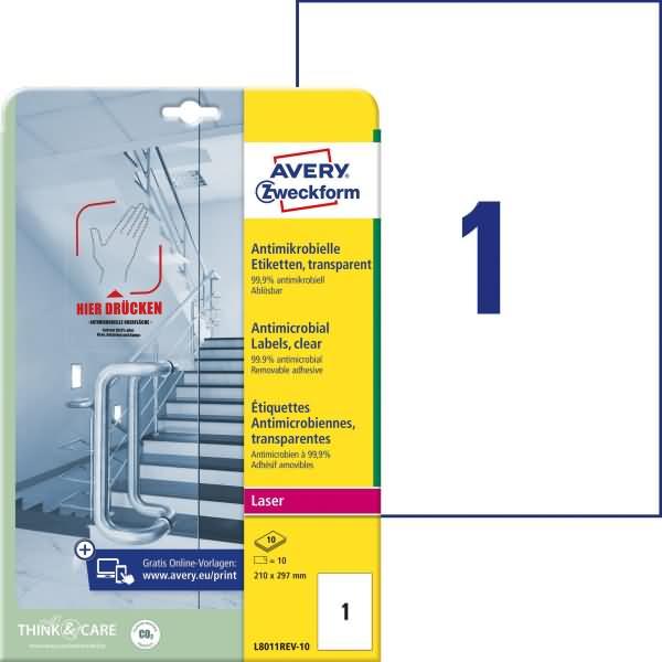 Image du produit Avery Étiquettes antimicrobiennes, amovibles, transparentes