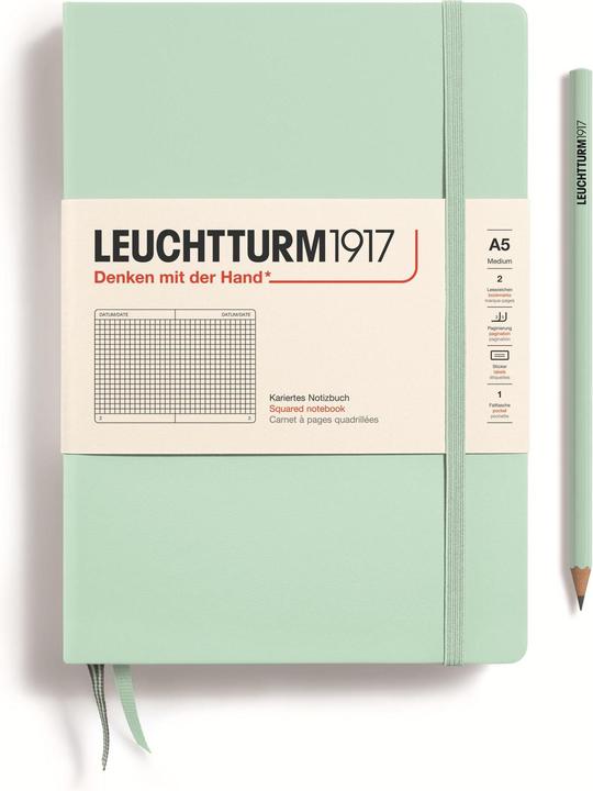 Notizbuch Medium A5, Kariert, Mint, Produkttyp (A5, Kariert, Harter Einband)