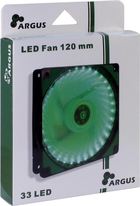 Actual product image Intertech L12025 - 120mm fan - green 1200rpm 33 LED spiral effect rubberized pads fluid sleeve bearing... (120 mm, 1 x)