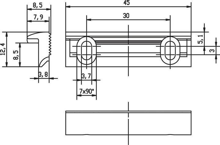Produktbild effeff Aufschraubstück Serie 118 FaFix, 45 x 12,4 x 7,9 mm, Stahl verzinkt