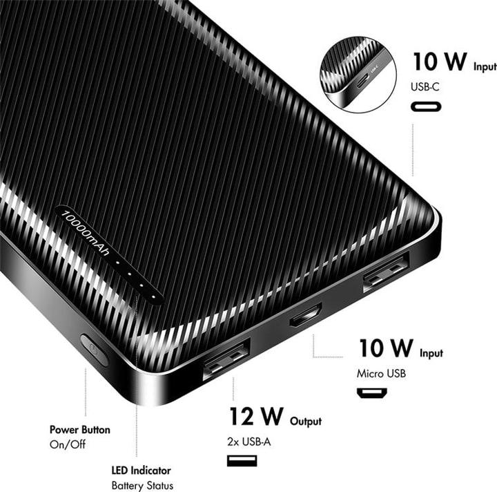 Produktbild LogiLink Powerbank 10000 mAh, 2x USB-A, USB-C, micro-USB, mit Schnellladenfunktion, schwarz (10000 mAh, 12 W)