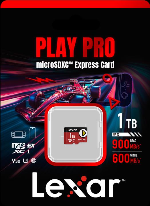 Produktbild Lexar microSD Express 7.1 PLAY Pro 1TB up to R900/W600MB/s Write (104MB/s with UHS-I) (1000 GB, microSD Express, U3, UHS-I)