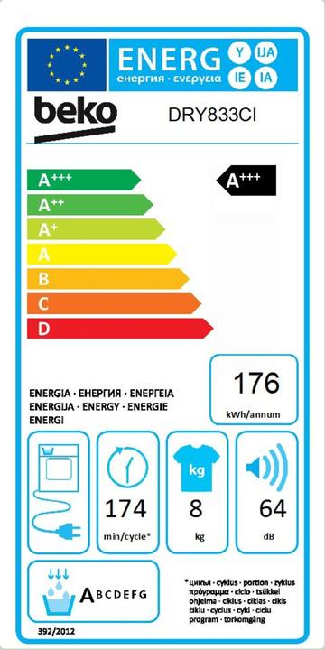 Energy Label Beko Tumble dryer8Kg, ITModel (8 kg)