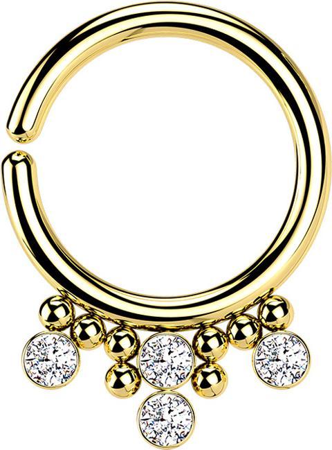 Actual product image Star Piercing Micro Piercing Ring gold plated eight balls and four crystals silver (Surgical steel 316L, without brass)