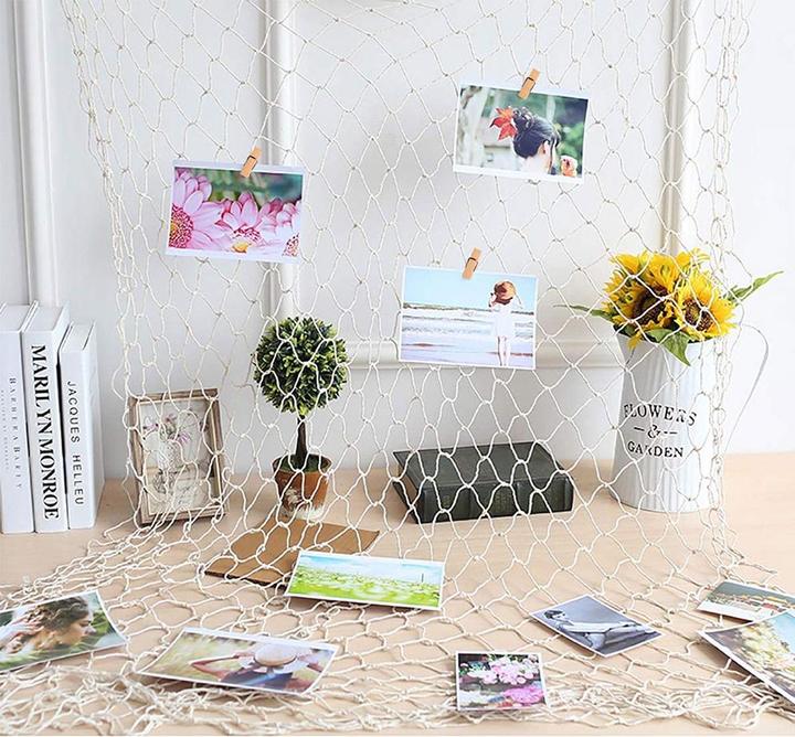 Actual product image Esmée Wandnetz Fotohalter Organizer Deko Fischernetz inkl. Holz Klammern + Wandhalterung 200x100cm (Bulletin board)