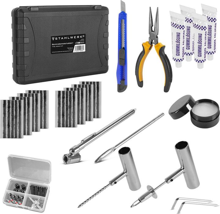 Produktbild Stahlwerk Reifenreparaturset 72-teilig, Reifenreparatur Kit Kfz, Flickset Auto