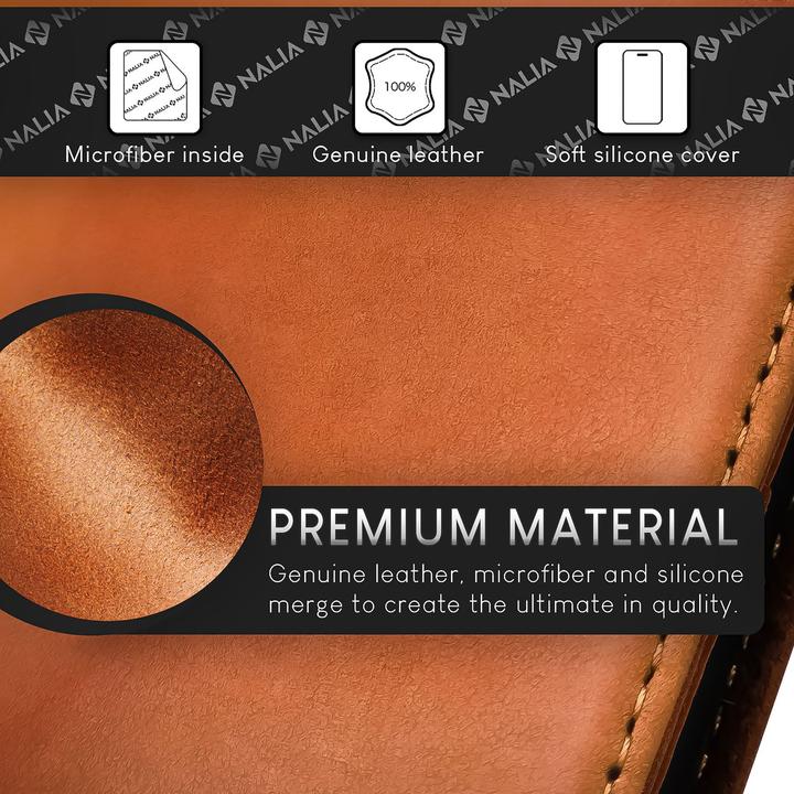 Produktbild Nalia Echt Leder Flip Case Hülle mit Magnetverschluss (Apple iPhone 15 Pro Max)