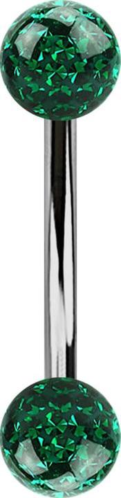 Image du produit Star Piercing Banane silber mit zwei Kristallkugeln grün Epoxy Schutzschicht (sans laiton, Titane G23)
