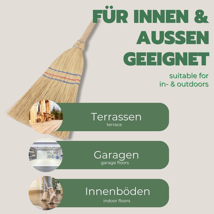 Actual product image Novatool Kleiner Besen Reisigbesen mit Stiel kurz 40cm Strohbesen Kinder Hexenbesen klein Garden Bro (1 pcs.)