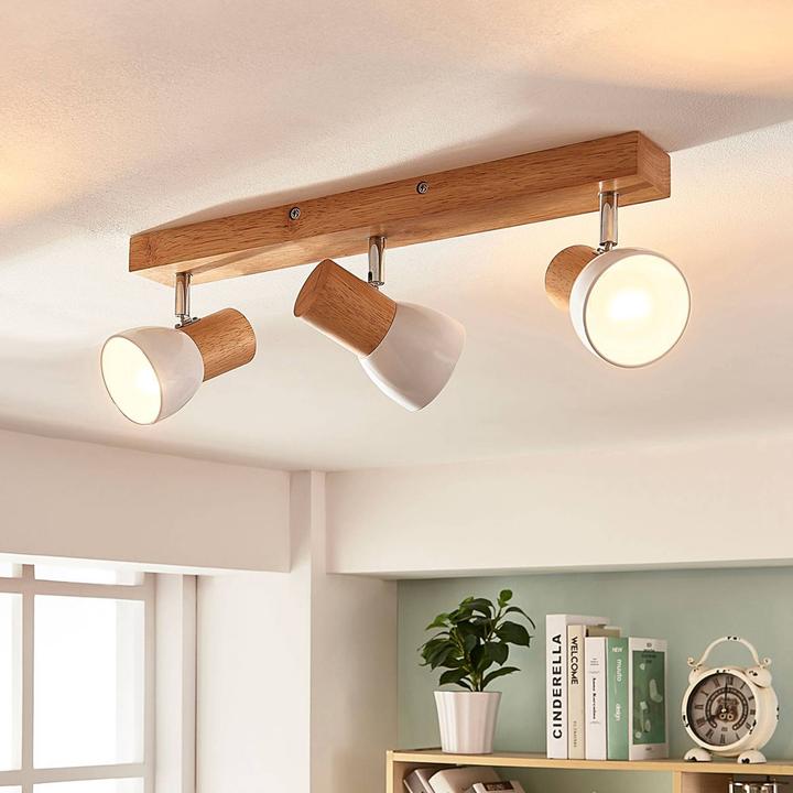 Image du produit Lindby Plafonnier en bois Thorin, à trois flammes (E14)