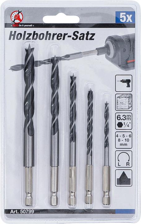 Image du produit BGS Jeu de mèches bois 4 - 10 mm Six pans 5 pièces (10 mm, 4 mm, 6 mm, 8 mm, 5 mm)