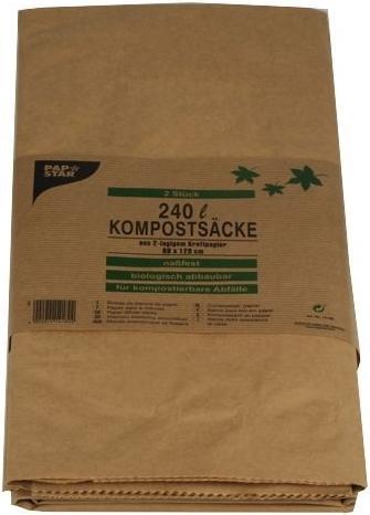 Produktbild Papstar Kompostsäcke, braun, 240 Liter, 2er aus 2-lagigem Kraftpapier, Stärke: 70 g/qm, nassfest (2 x, 240 l)