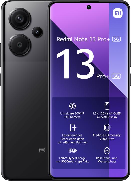 Xiaomi Redmi Note 13 Pro+ 5G (512 GB, Midnight Black, 6.67", Dual SIM, 200 Mpx, 5G)