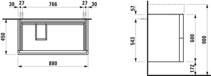 Produktbild Laufen Kartell Waschtischunterbau, 2 Schubladen, 880x450x600mm, für WT H810338, H407618033