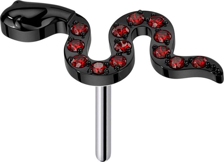 Star Piercing Threadless Schlange schwarz Kristalle rot (ohne Messing, Titan G23)