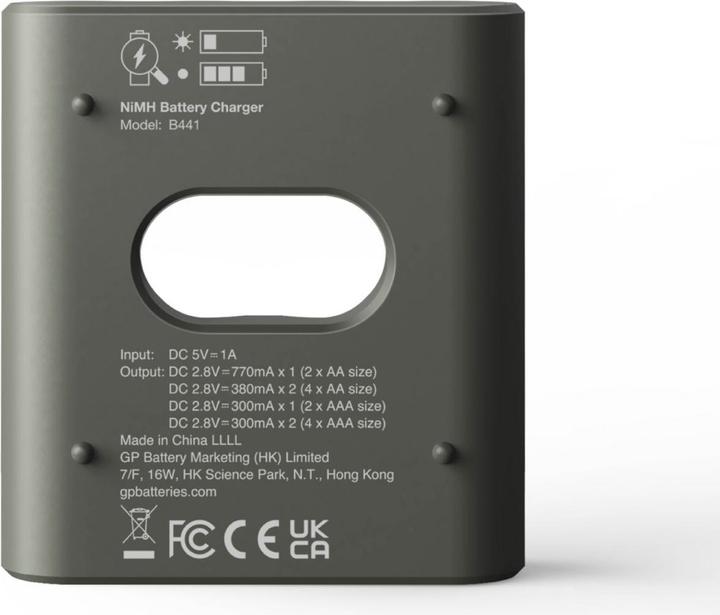 Image du produit GP Batteries En solde Chargeur gratuit" Modèle USB Chargeur GP B441 incl. 4x AA- (4 pcs, AA, 2100 mAh, Piles rechargeables + chargeur)