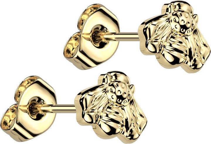 Actual product image Star Piercing Threadless Gold Plated Bee Stud Earrings (without brass, Titanium G23)