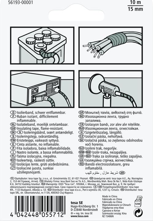 Produktbild tesa Elektro Isolierband, hitzebeständiges Klebeband zum Isolieren, Reparieren & Bündeln (15 mm)