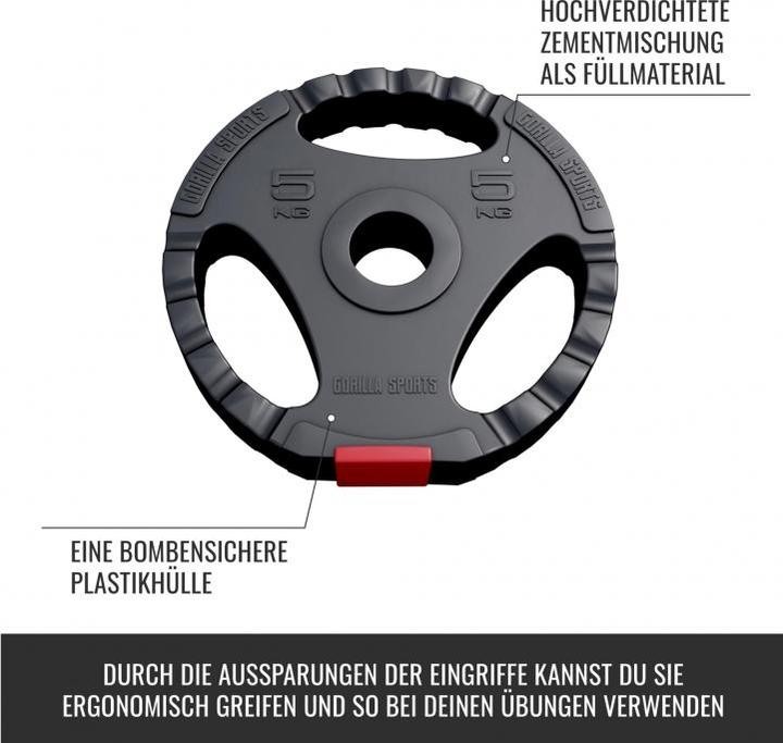 Produktbild Gorilla Sports Hantelscheibenset Olympia 50/51 mm Kunststoff Gripper 30 kg (2 x 10 kg, 2 x 5 kg)