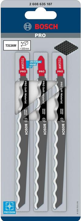 Produktbild Bosch Professional Zubehör PRO Soft Material T313AW Stichsägeblatt, 152 mm, 3-tlg.
