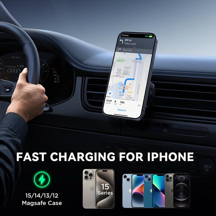 Actual product image Joyroom car phone holder with wireless charger (MagSafe compatible) for air vent - black (JR-ZS387)