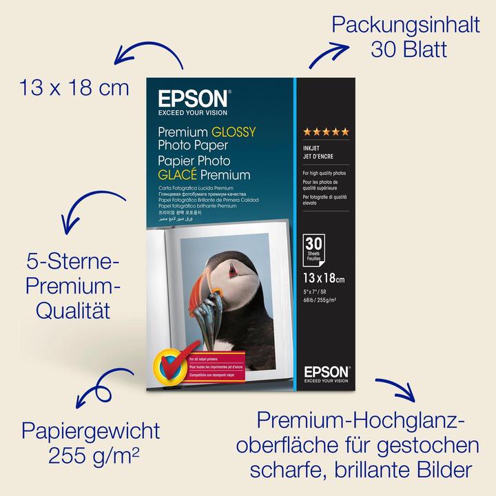 Image du produit Epson Premium Glossy (255 g/m², 13 x 18 cm, 30 x)