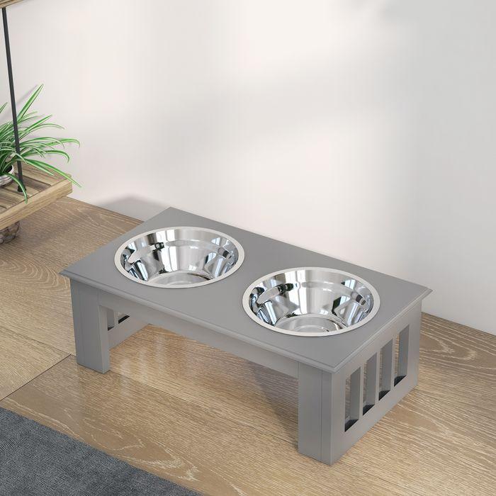 Actual product image Swisshandel24 Dog feeding station, non-slip, 44x24x15cm, grey, 0.9L per bowl (0.90 l)