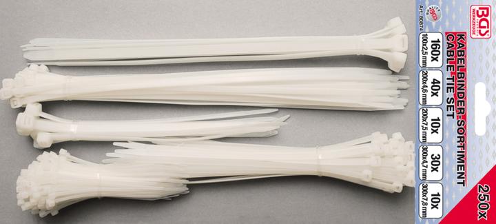 Actual product image BGS Cable Tie Set white Various Sizes 250 pcs. (Plastic cable ties, 250 mm, 250 pcs.)