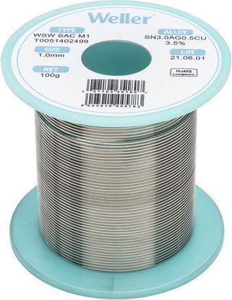 Produktbild Weller Erem Lötdraht, 1.0mm, Sn96.5/Ag3/Cu0.5, 100g (Lötdraht-Abroller)