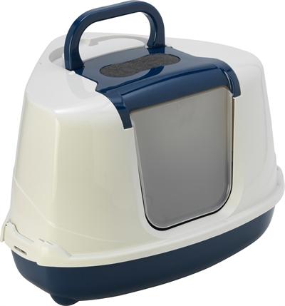 Productafbeelding Moderna Hoek Kattenbak Flip Donkerblauw/Wit (Kattenbak open)