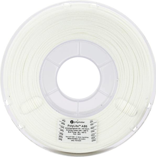 Produktbild Polymaker PolyLite ABS - White - 1.75mm (ABS, 1.75 mm, 1000 g, Weiss)