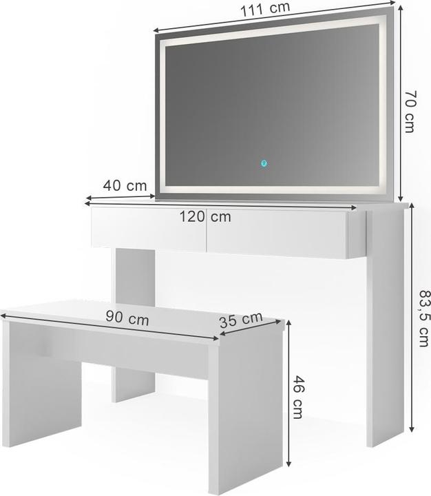 Produktbild Vicco Azur mit Hocker und Beleuchtung (120 x 40 x 83 cm)