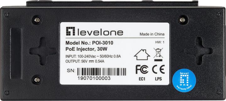 Produktbild LevelOne GE PoE-Injektor Adapter POI-3010 PoE (802.3at (PoE+), 802.3af (PoE), 30 W)