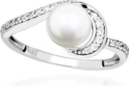 Silver Cat Silver ring with cubic zirconia and real pearl SC496 - Circuit: 60 mm (60)