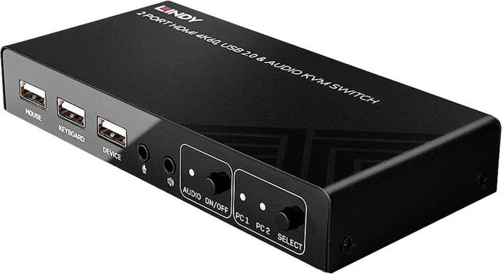 Immagine prodotto Lindy Switch KVM a 2 porte HDMI 4K60, USB 2.0 e audio Consente di commutare tra 2 PC HDMI da un'unica