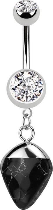 Image du produit Star Piercing Banane argent avec pendentif goutte pierre agate (Minéral, sans laiton, Acier chirurgical 316L)