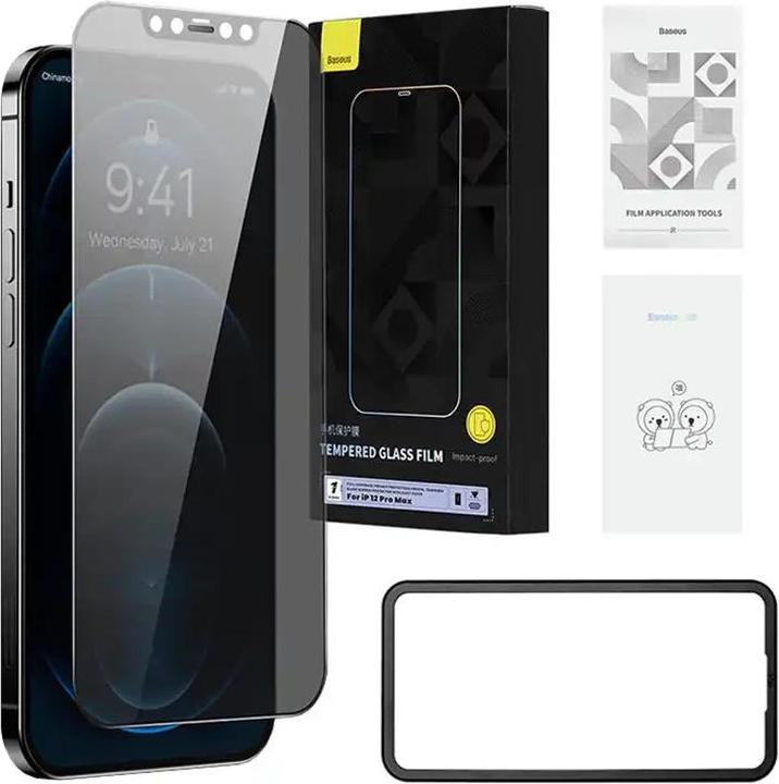 Image du produit Baseus 0.3mm Full-Coverage Privacy Protection Crystal Tempered Glass Screen Protector with Dust Filter for (1 pièce(s), Apple iPhone 12 Pro Max)